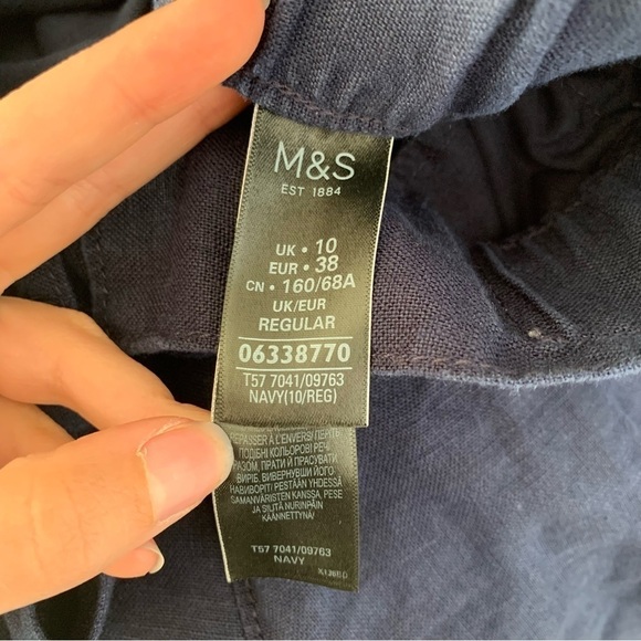 Mark & Spencer navy blue linen wide leg belted pant - Picture 10 of 11